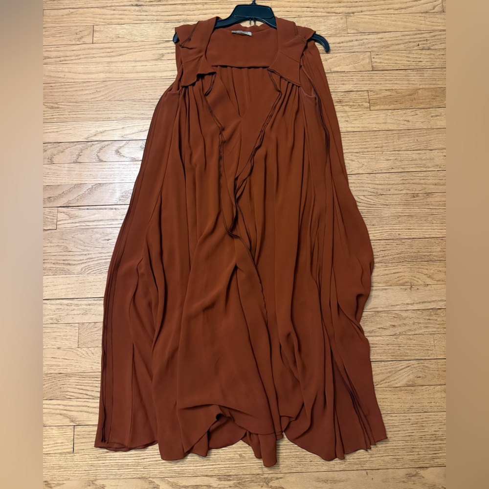 Bottega Veneta 100% Silk Dress Brown Size 38 Draped Pleated Luxury Designer